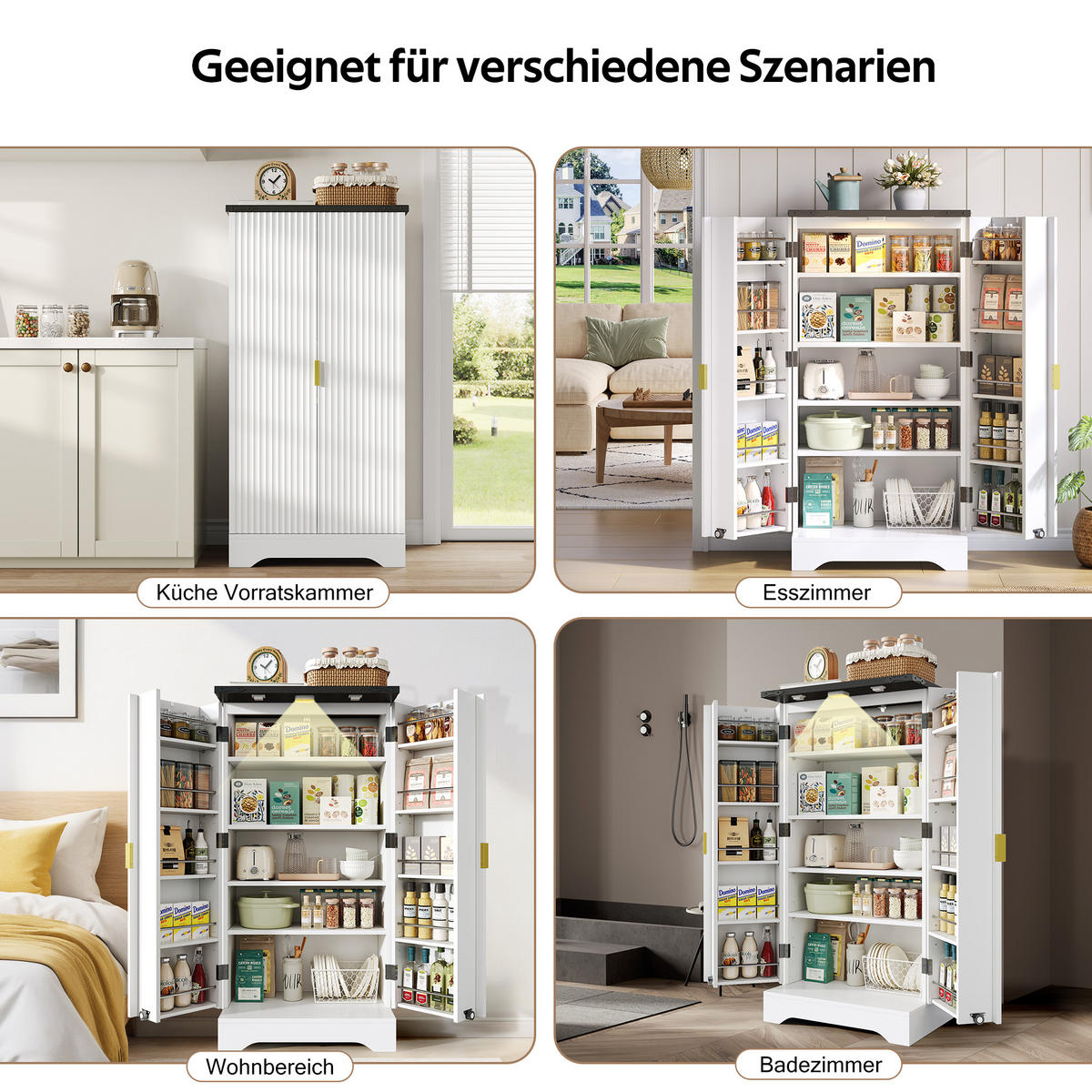KÜCHENSCHRANK in Weiß Küchenbuffet mit LED-Sensorlicht und Gewürzregal für Küchen und Esszimmer, B60.5/T40/H120 cm - Weiß, Holzwerkstoff (60.5/120/40cm) - STILVORA