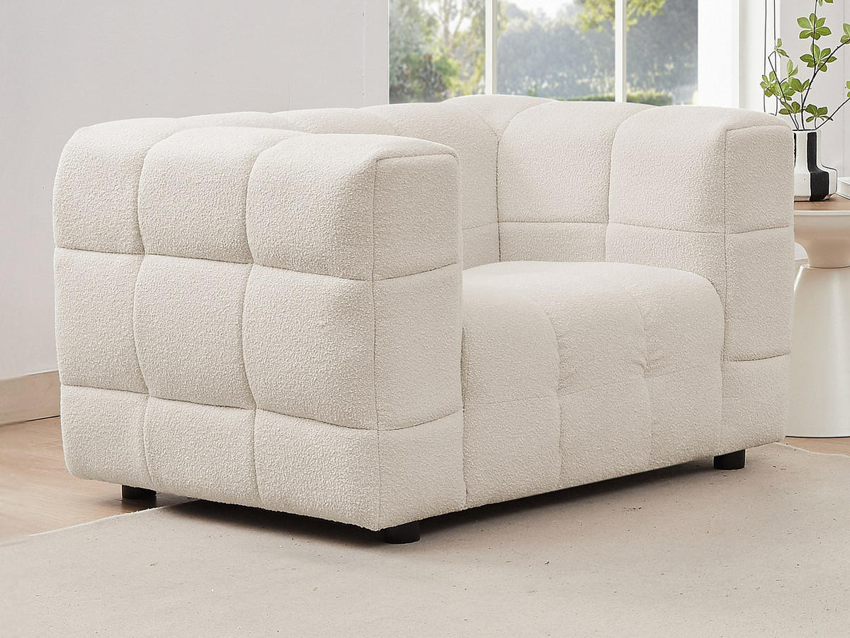 SESSEL - Bouclé-Stoff - Elfenbeinfarben - LERICI - Weiß, Textil (106/72/89cm) - Vente-Unique