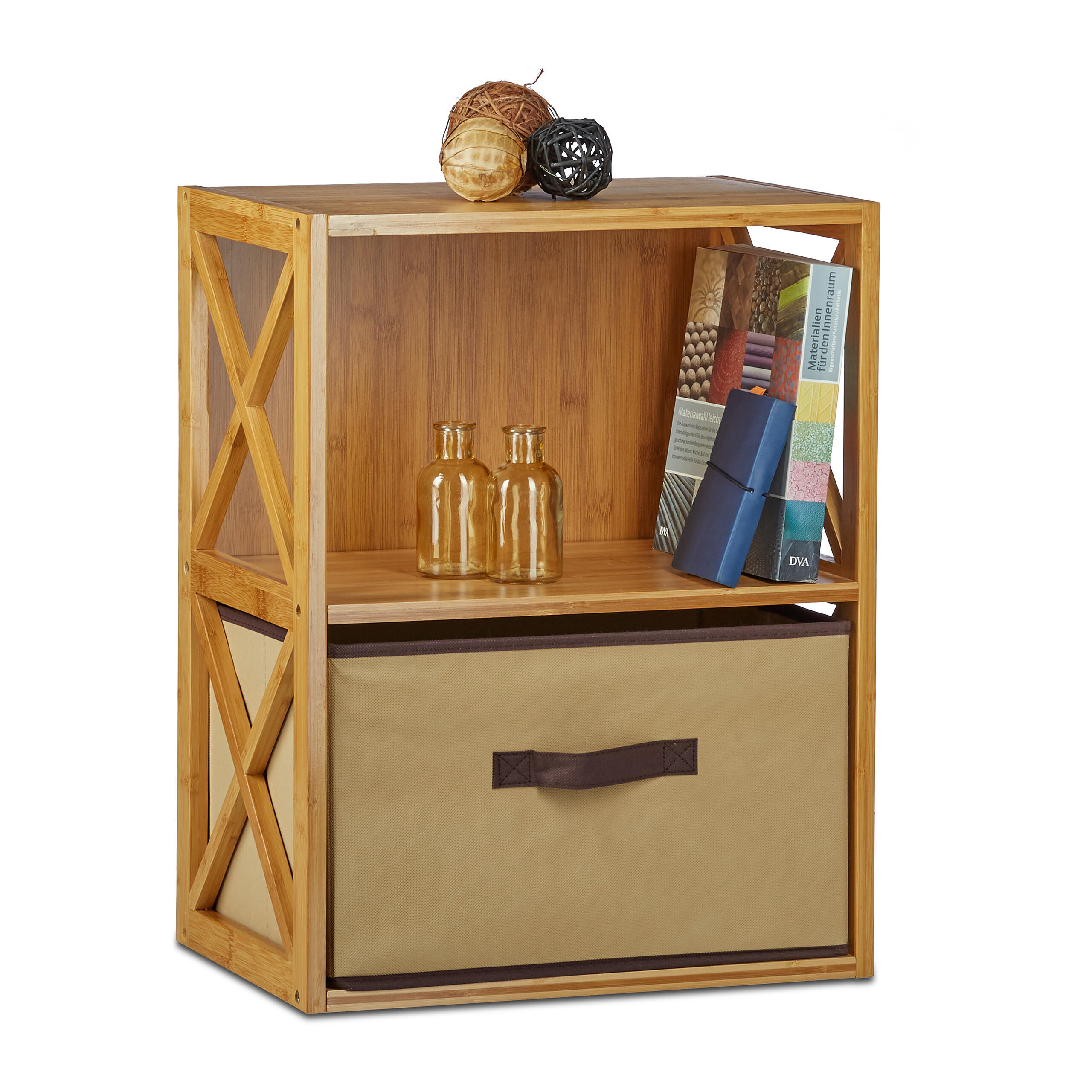 BAMBUSOVÝ regálový kôš - svetlohnedá, drevo/textil (42/54/29cm) - Relaxdays