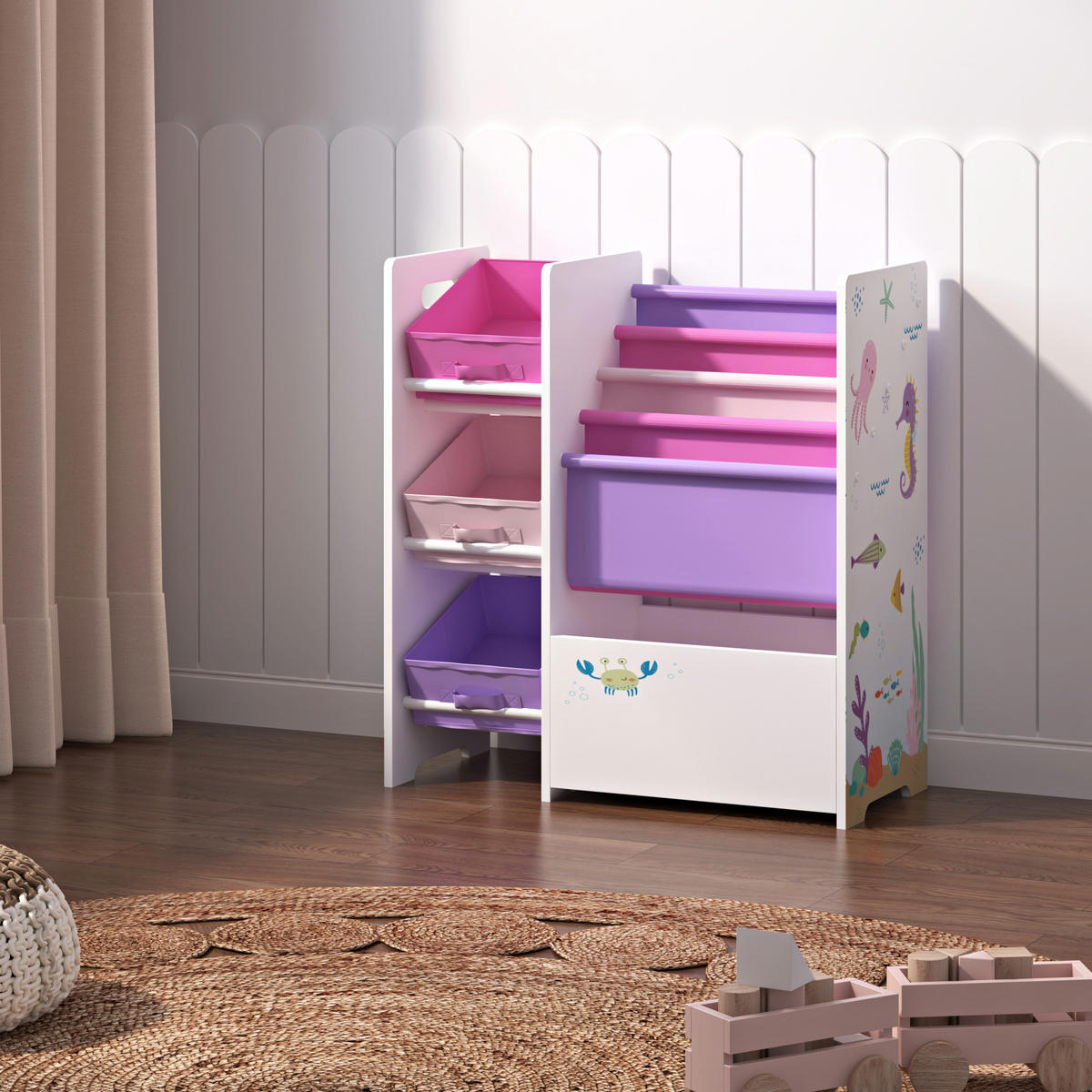 KINDERREGAL Vimianzo - Pink/Lila, Holzwerkstoff/Textil (65/60/30cm) - [en.casa]