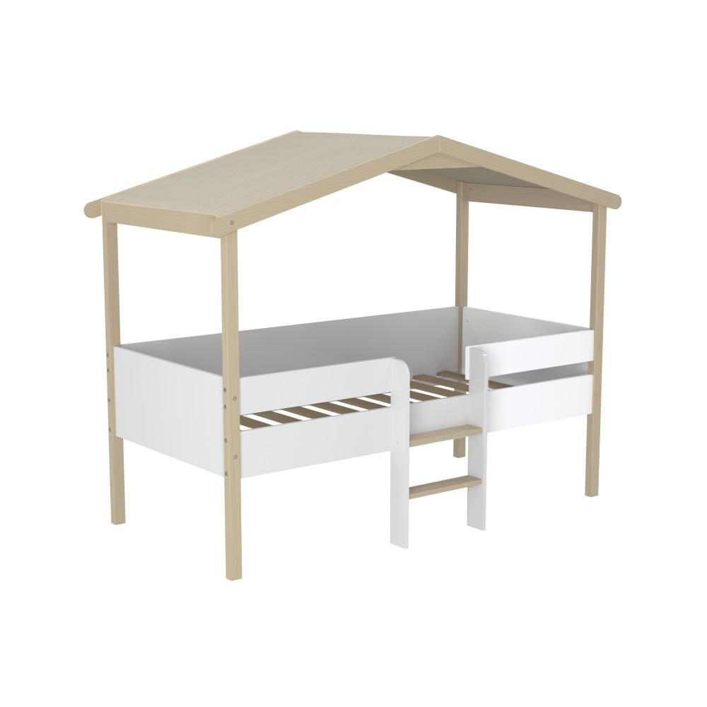 HAUSBETT PILOTI MIT LATTENROST / Kinderbett 90x190 - Weiß und Naturholz - Weiß, Holz (90/190cm) - Weber Industries