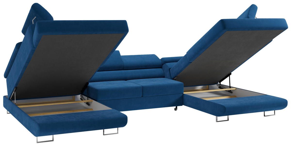 WOHNLANDSCHAFT GUSTAW U Dunkelblau Velvet - Silberfarben/Dunkelblau, Textil/Metall (340/55/205cm) - MKS