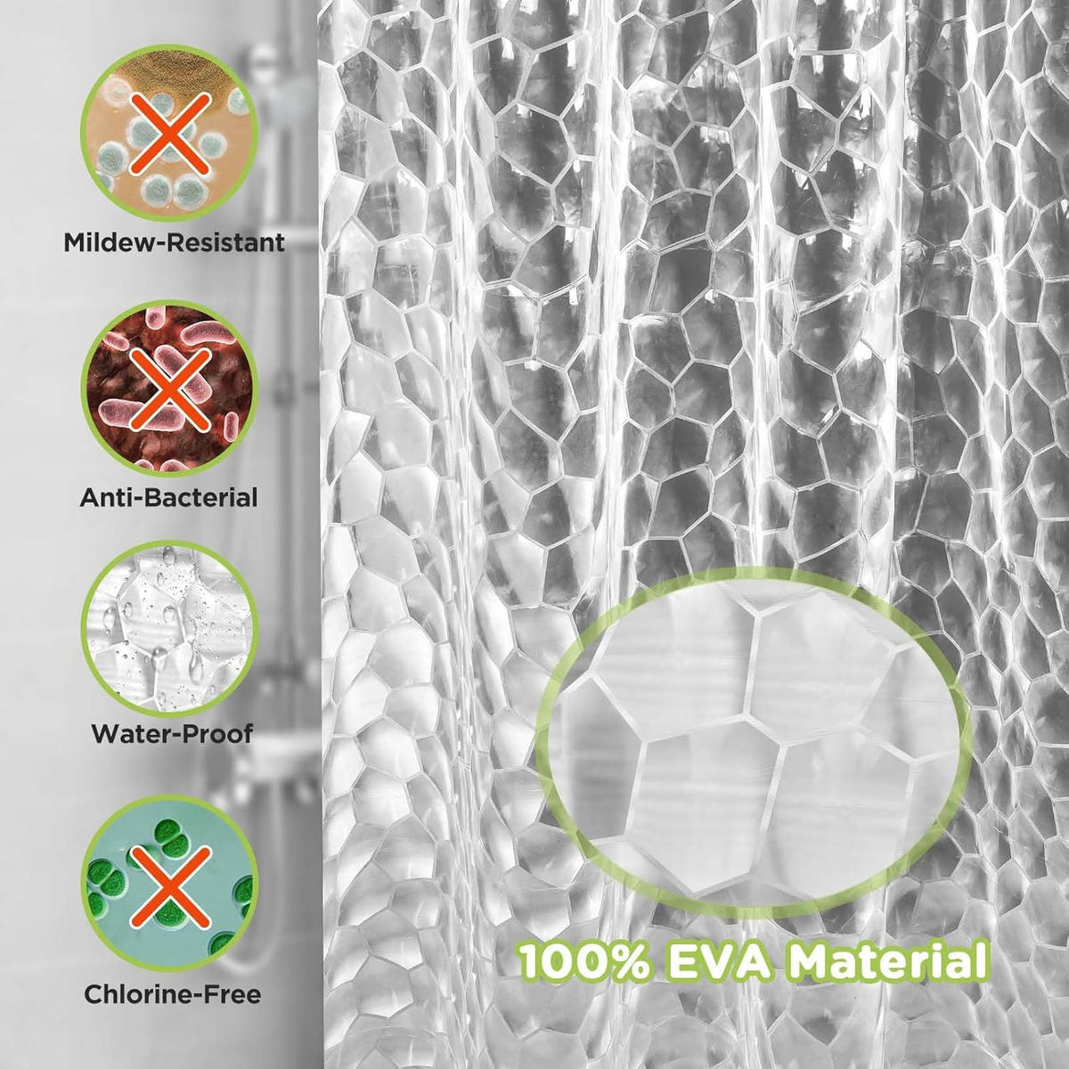 DUSCHVORHANG EVA 3D halbdurchsichtig schimmelresistent wasserdicht waschbar Badewanne - Transparent, Textil (120/180cm) - MCBOSON