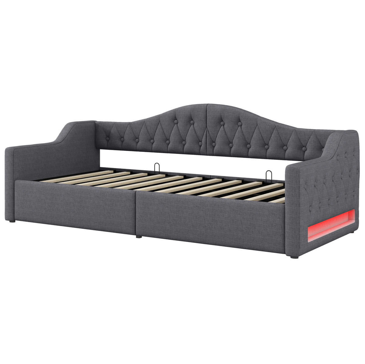 POLSTERBETT 90/200 cm aus Samt mit LED, USB-C und hydraulischem Bettkasten Beige - Beige, Textil (90/200cm) - Modenvie