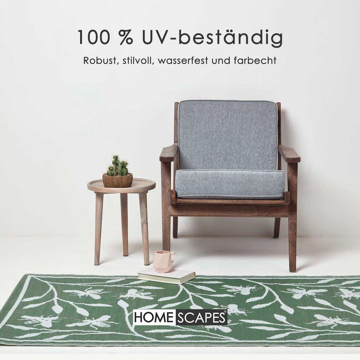 OUTDOORTEPPICH floral mit Bienen-Design 122/182 cm - Grün, Kunststoff (122/182cm) - Homescapes