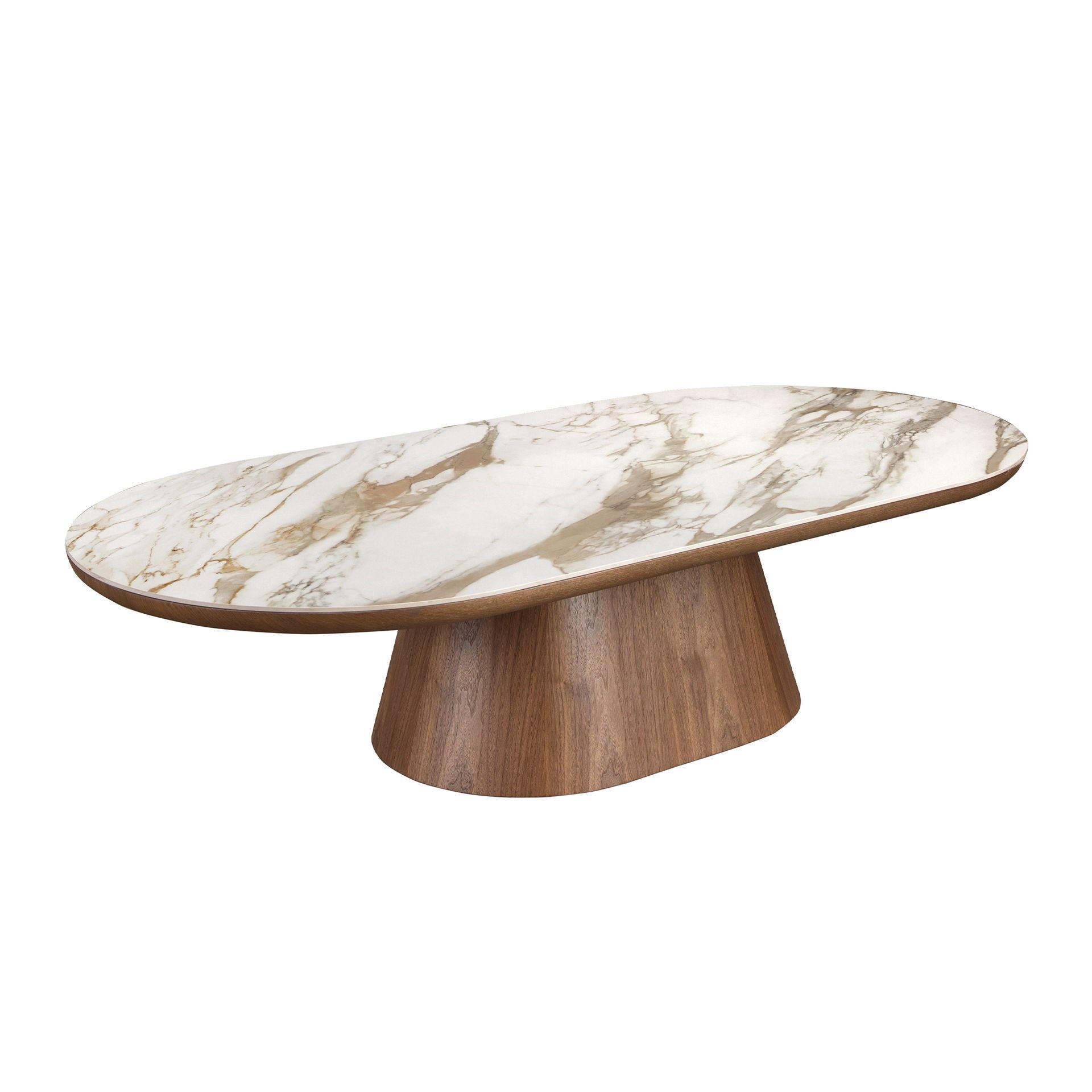 OVALER halbrunder Couchtisch aus Porzellanmarmor und Nussbaum - Multicolor/Weiß, Holz/Keramik (80/160/38cm) - ANGEL CERDA