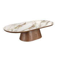OVALER halbrunder Couchtisch aus Porzellanmarmor und Nussbaum - Multicolor/Weiß, Holz/Keramik (80/160/38cm) - ANGEL CERDA
