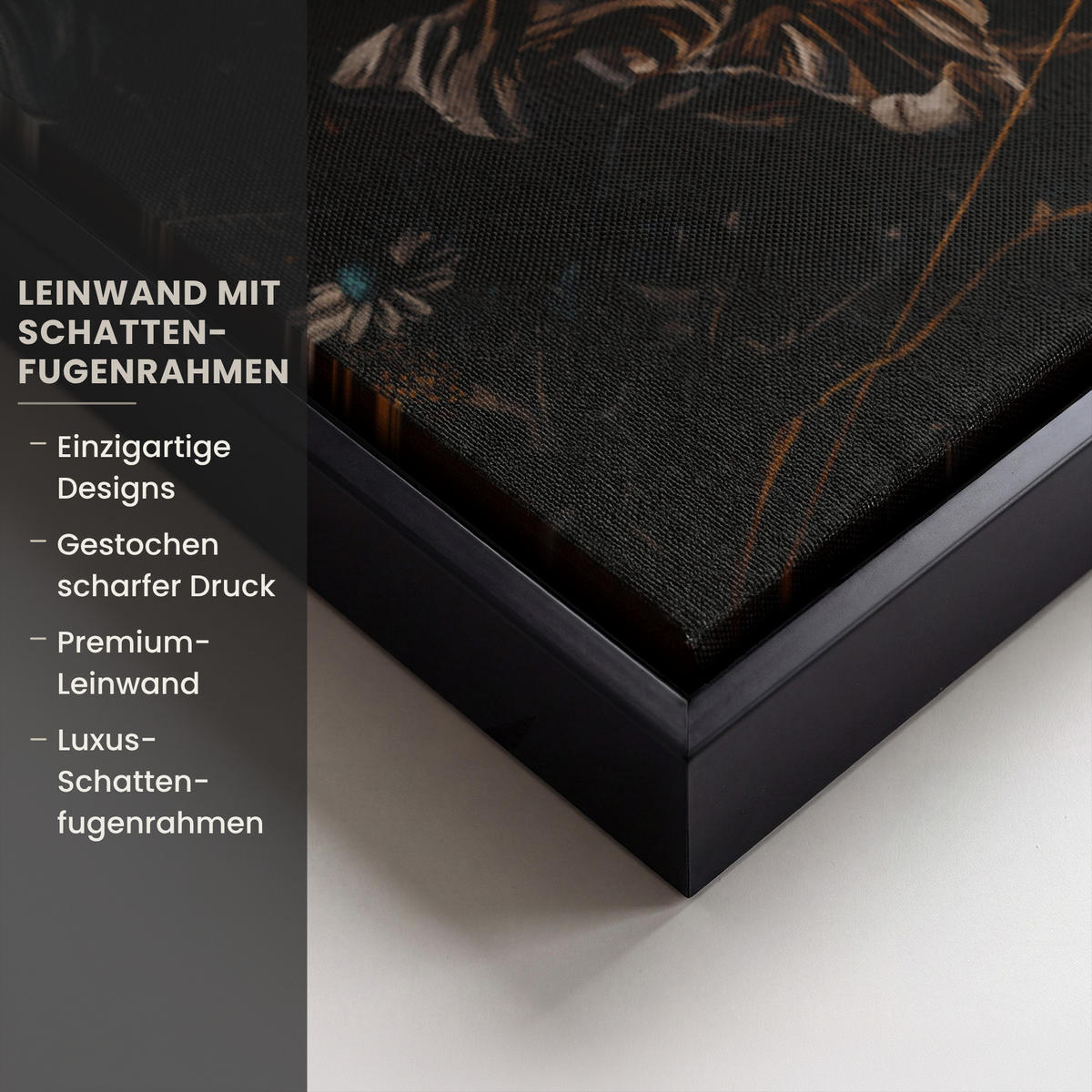 LEINWAND Bilder mit Rahmen - Frau - Luxus - Blumen - Schmetterling - Porträt - 60x90 - Schwarz, Textil (60/90cm) - MuchoWow
