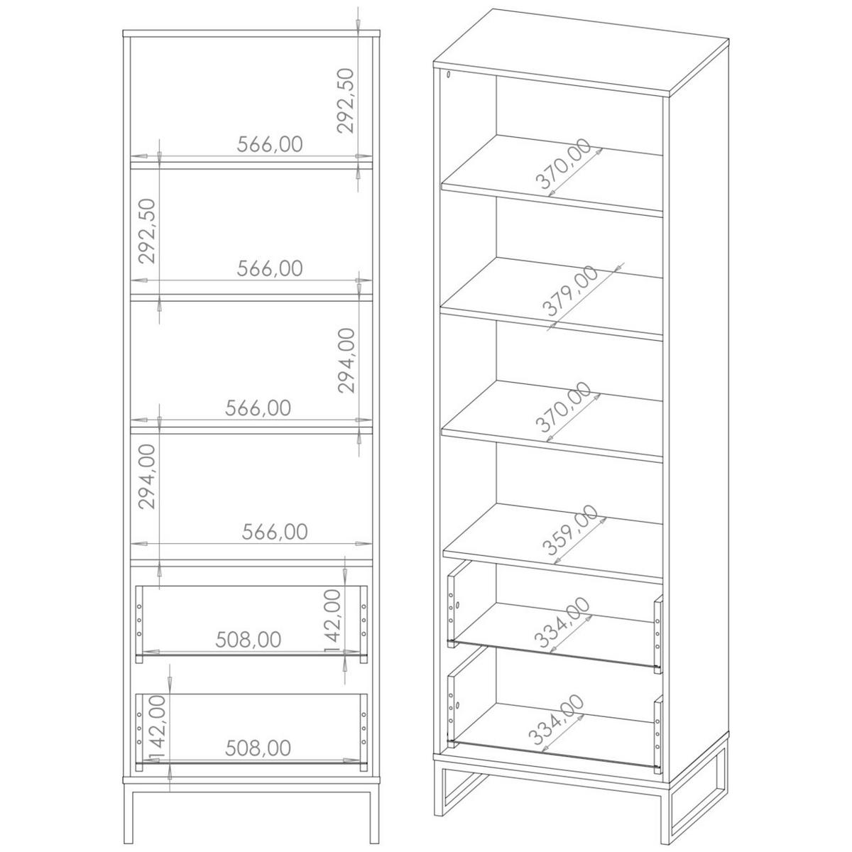 BÜCHERREGAL LANDRE 07 - Schwarz/Weiß, Holzwerkstoff (60/190/40cm)