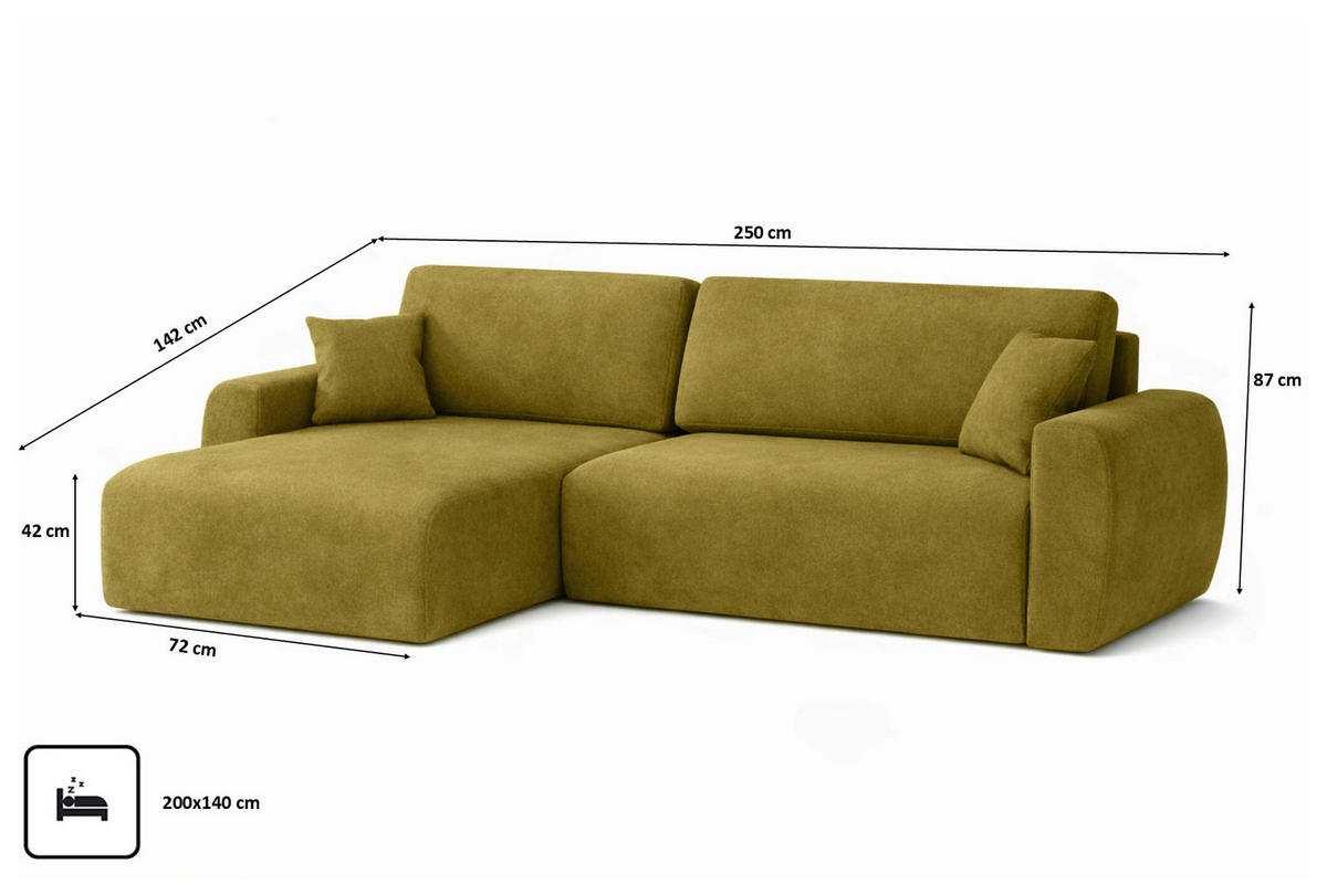 ECKSOFA Mit Schlaffunktion Ariel L, Velours, Stoff Salvador, Olive, Links - Olivgrün, Holz (250/142cm) - Kaiser Möbel
