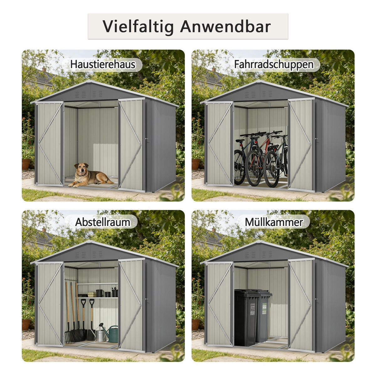 GERÄTEHAUS Metall-Geräteschuppen mit Belüftungslöchern - Grau, Metall (229.4/180cm)