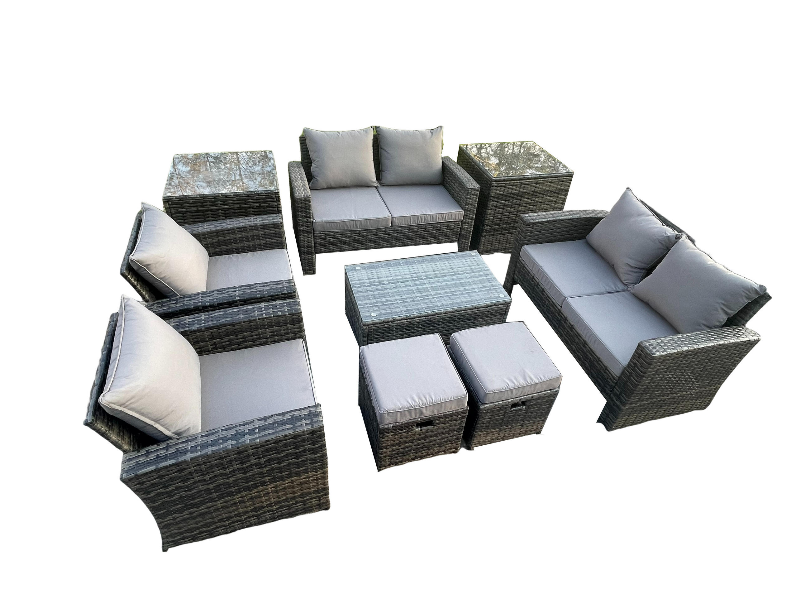 GARTENSOFA Hohe Rückenlehne Polyrattan Dunkelgrau 8-Sitzer - Dunkelgrau, Metall - Fimous