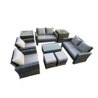 GARTENSOFA Hohe Rückenlehne Polyrattan Dunkelgrau 8-Sitzer - Dunkelgrau, Metall - Fimous