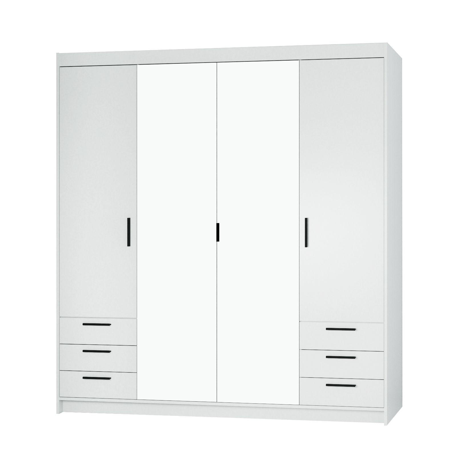 DREHTÜRENSCHRANK ELENORA 176,3/190,5/53cm 4-türig mit Spiegel Weiß - Weiß, Holzwerkstoff (176.3/190.5/53cm) - MASSENO
