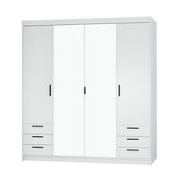 DREHTÜRENSCHRANK ELENORA 176,3/190,5/53cm 4-türig mit Spiegel Weiß - Weiß, Holzwerkstoff (176.3/190.5/53cm) - MASSENO