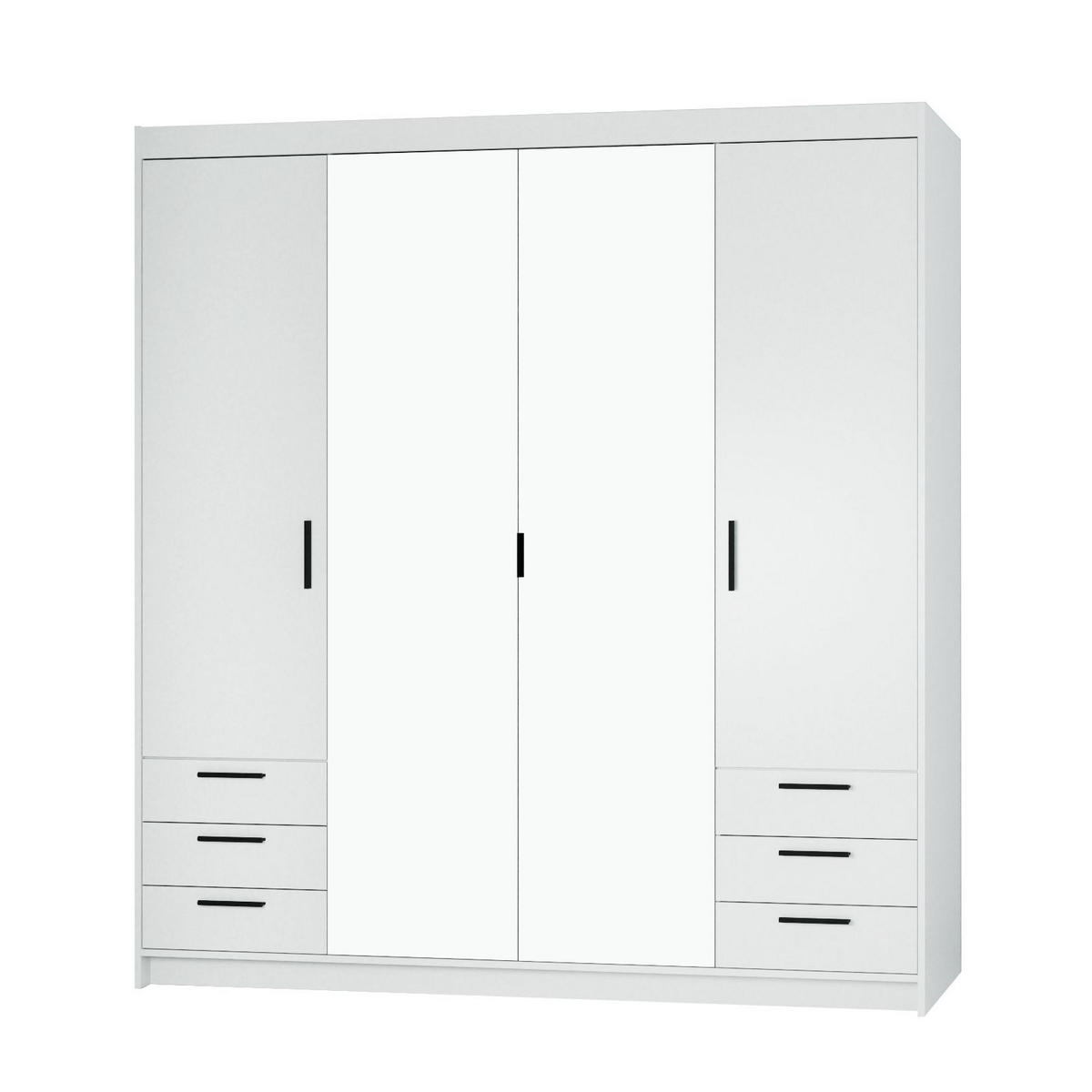 DREHTÜRENSCHRANK ELENORA 176,3/190,5/53cm 4-türig mit Spiegel Weiß - Weiß, Holzwerkstoff (176.3/190.5/53cm) - MASSENO