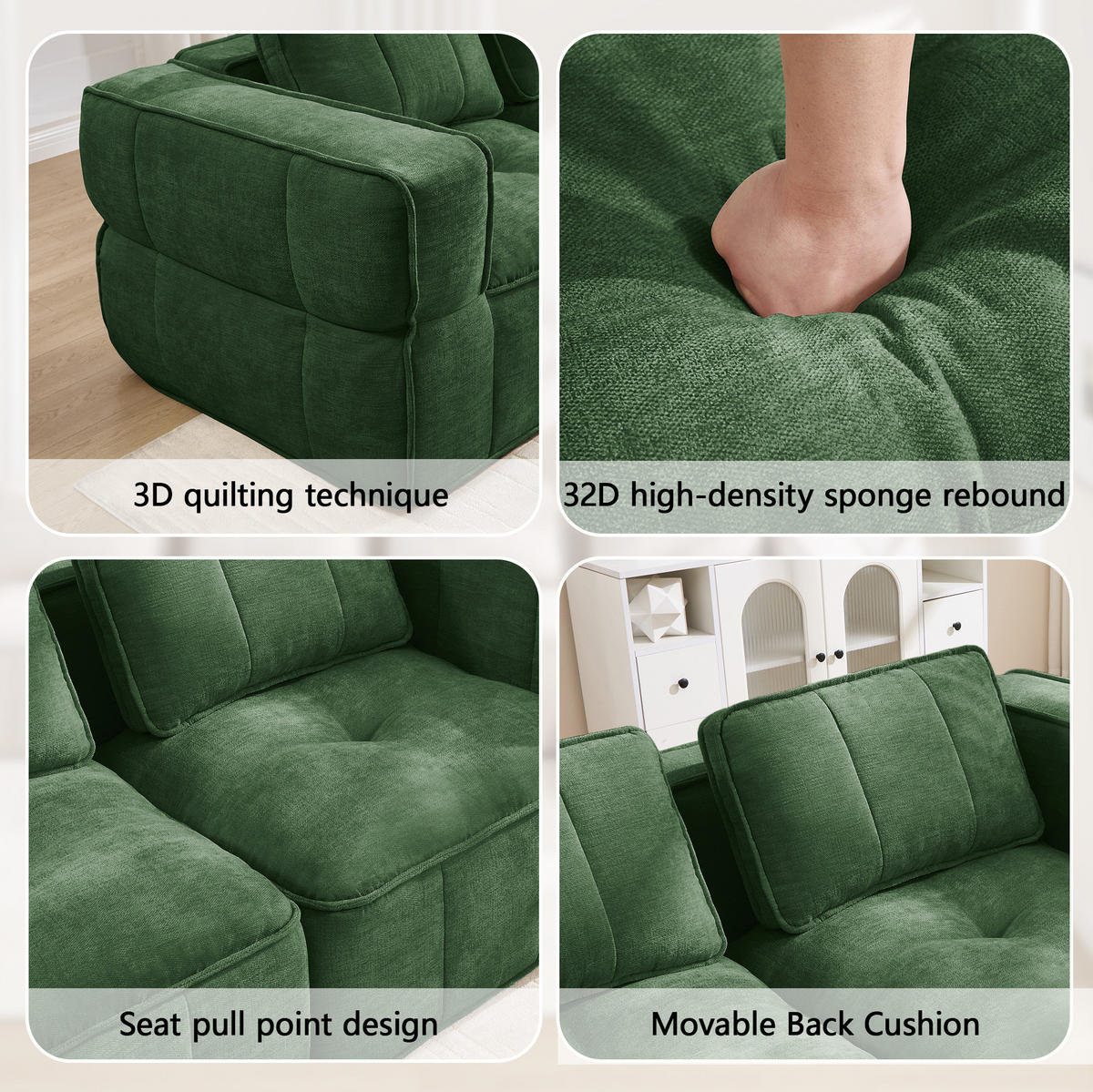 SOFA 198/162/67 cm in Grün aus Polyester mit modularer Flexibilität - Grün, Kunststoff (162/67/198cm) - Flora Grace