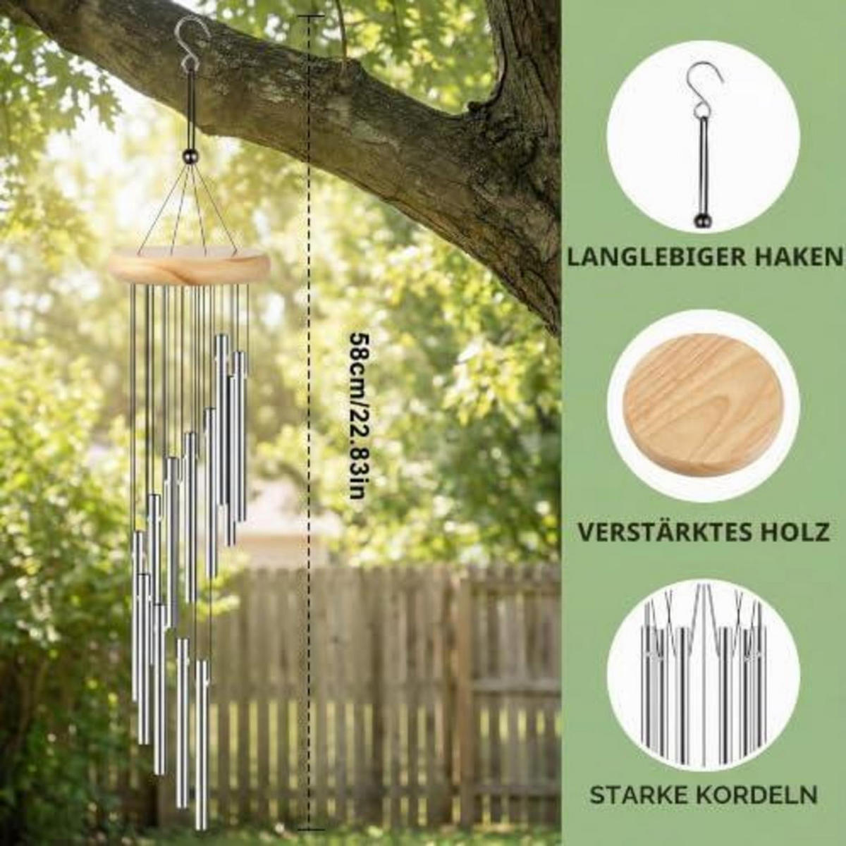 WINDSPIEL mit 12 Röhren 58 cm - Silberfarben, Metall (58/8.5/8.5cm)