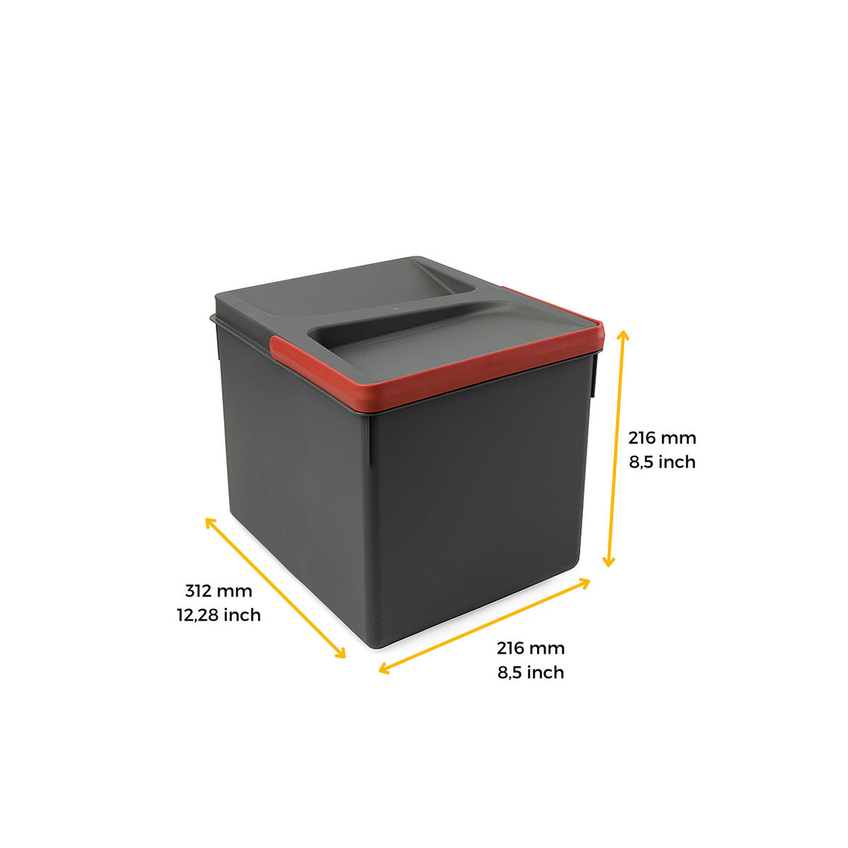 RECYCLINGBEHÄLTER für Küchenschublade, Höhe 216mm, 1x12Liter, Kunststoff anthrazitgrau - Anthrazit, Kunststoff (21.6/22/31.2cm) - EMUCA