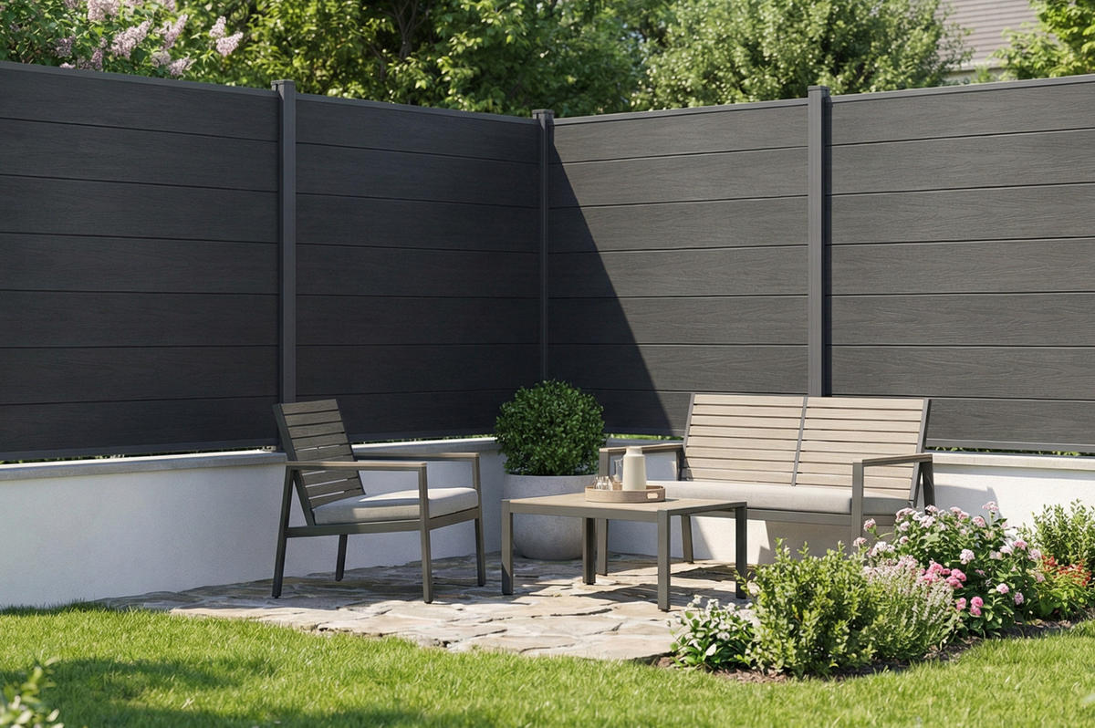 ERWEITERUNGSSET für Verbundzaun 2 m STOCKHORN H. 150 cm auf Sockel, grau - Grau, Holzwerkstoff (200/150cm) - Casanoov