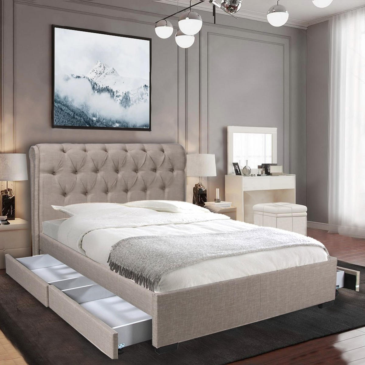 POLSTERBETT CHELSEA MIT SCHUBLADEN/ Bett 140x190 - Beige - Beige, Holzwerkstoff (140/190cm) - Weber Industries