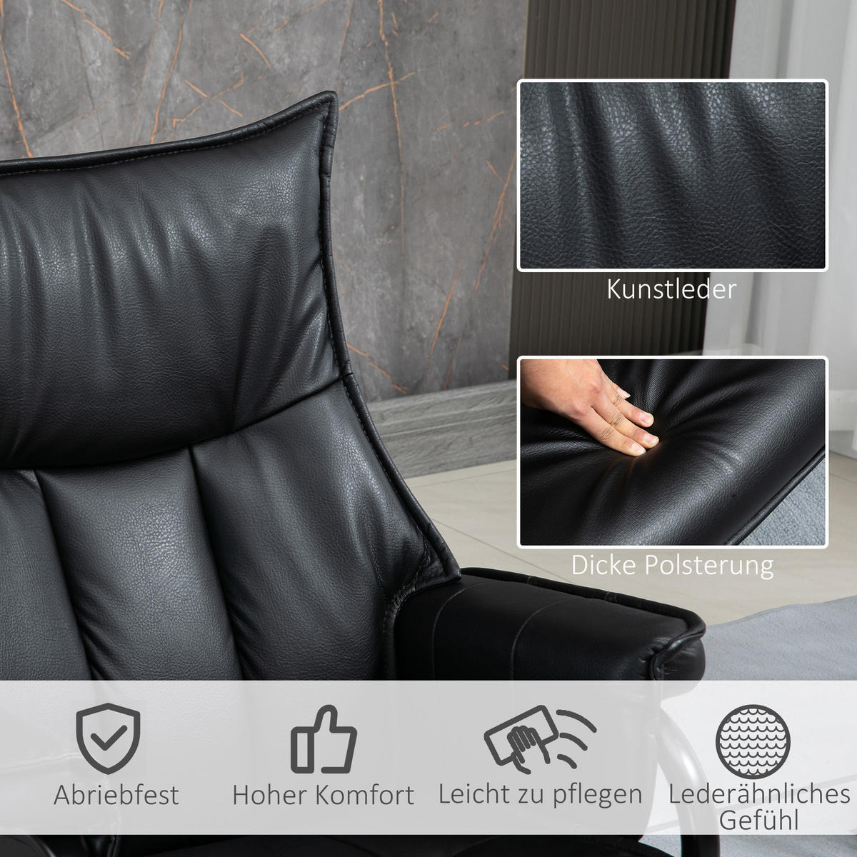 SESSEL Schwarz 75.0/84.0/101.0cm - Schwarz, Leder (84/101/75cm)