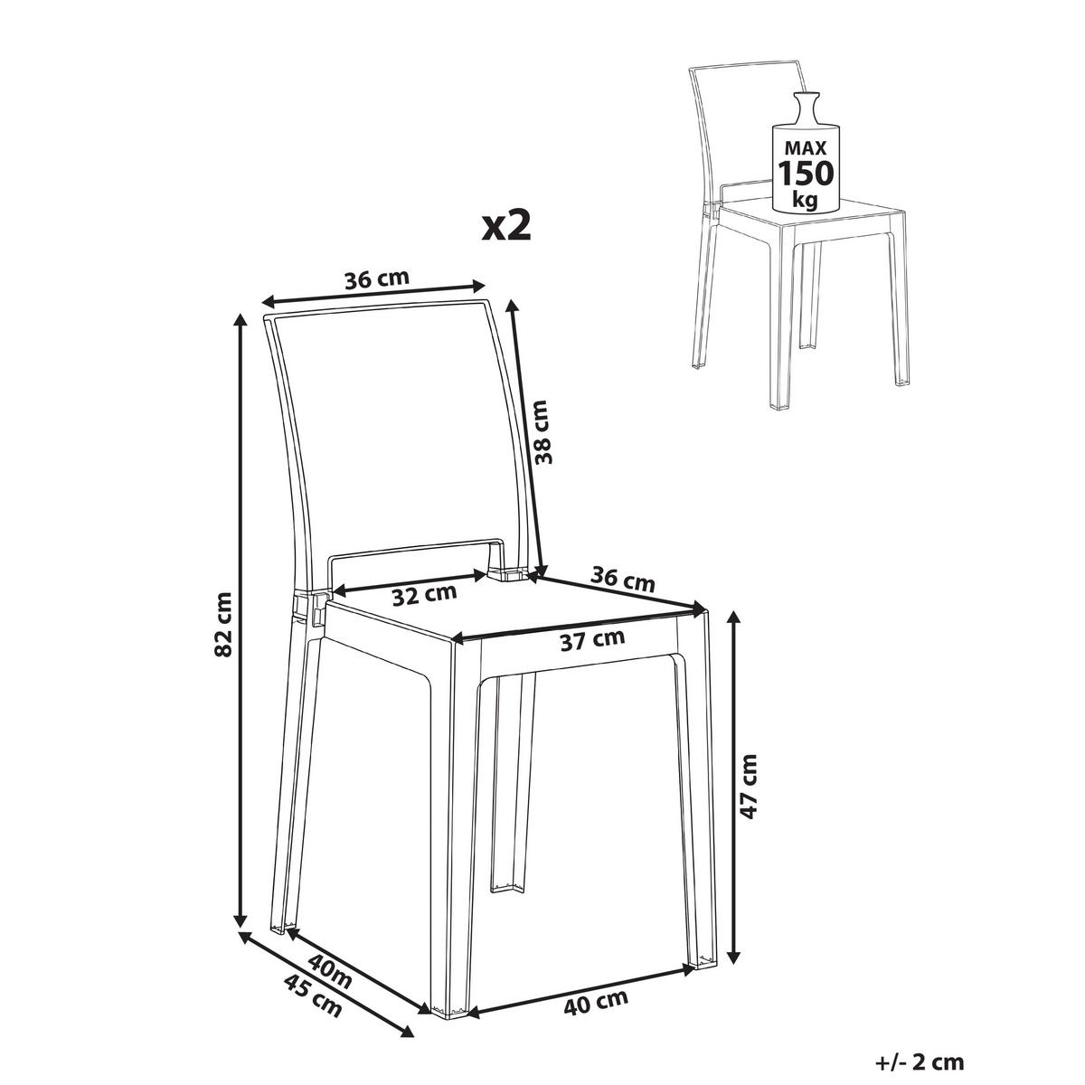 ESSZIMMERSTUHL 2er Set Transparent Westbridge - Transparent, Kunststoff (40/82/45cm) - Beliani