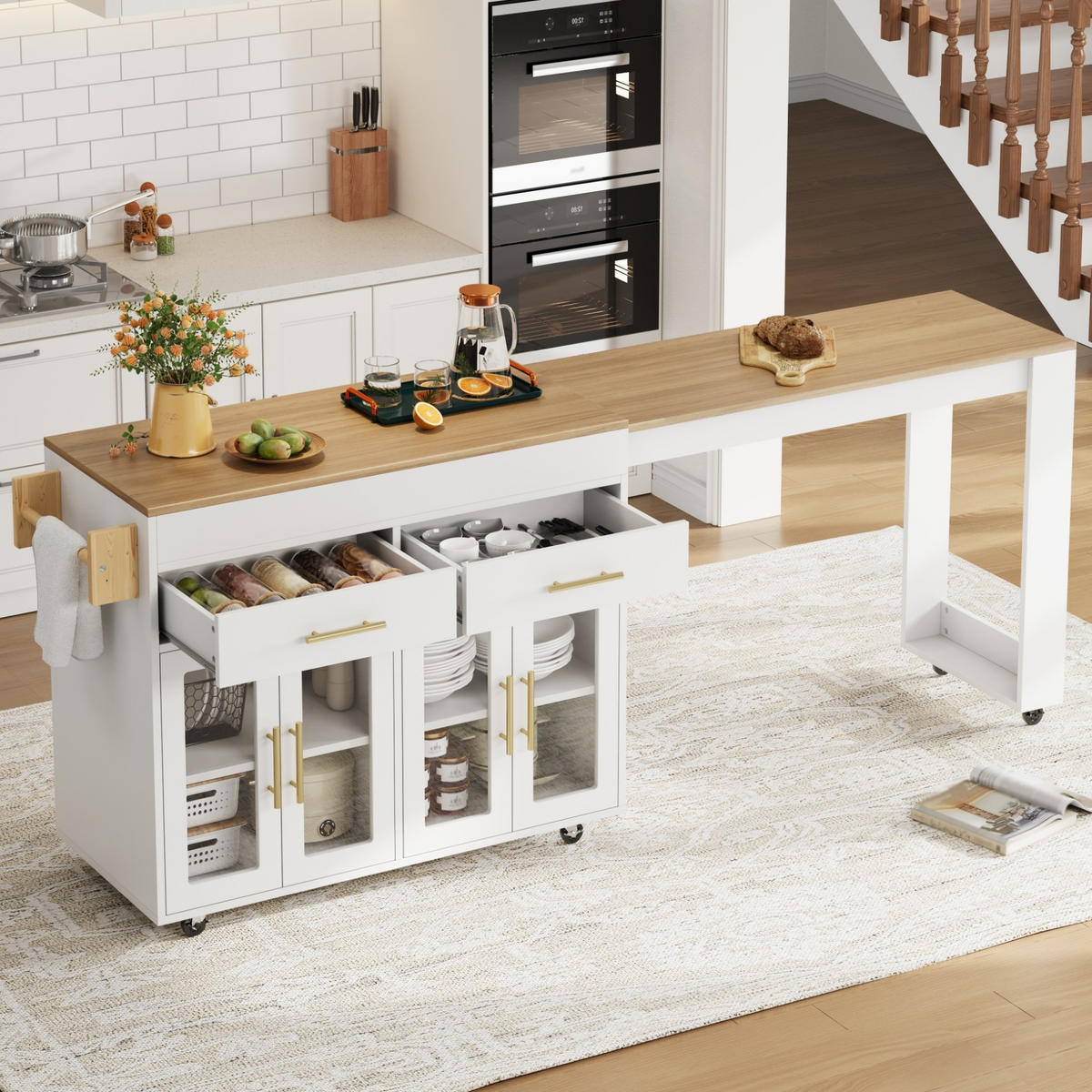 KÜCHENINSEL ausziehbar 132,5-217 x 50 x 93 cm MDF Weiß - Weiß, Holz (50/93/217cm) - Beauniv