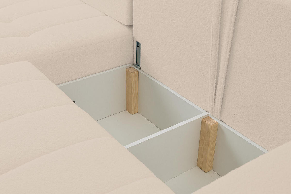 ECKSOFA Masina Hellbeige, Schlafsofa aus Veloursstoff - Creme, Holzwerkstoff (245/143cm) - Bettso