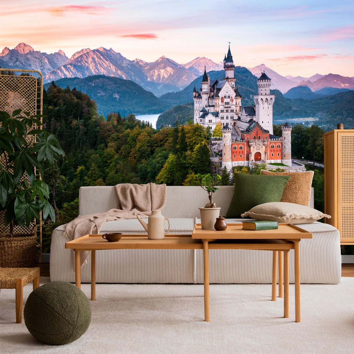 FOTOTAPETE für Schlafzimmer Schloss Bergwald Bäume Grün 150x105 - Multicolor, Papier (150/105cm) - Muralo