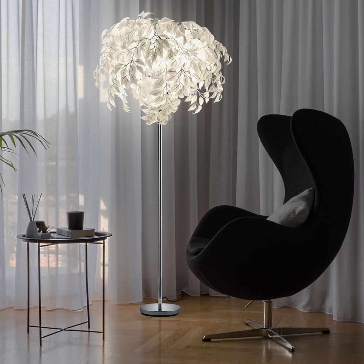 LED STEHLEUCHTE LEAVY Chrom Silber - Silberfarben, Metall (11.7/70/180cm)
