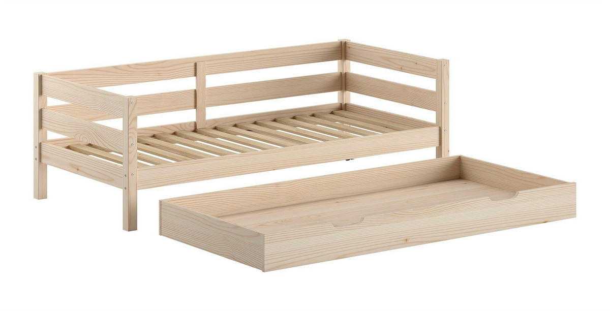KOJENBETT Kelda 90x200 mit Umrandung Kiefer Massivholz Milky Pine - Weiß, Holz (90/200cm) - 58aufmkessel