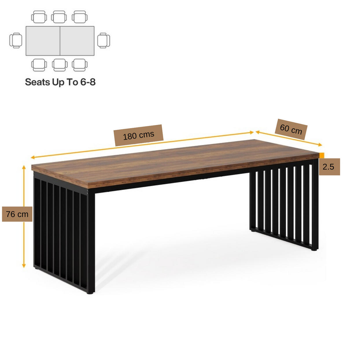 ESSTISCH Modena Holzoptik Braun 200×70 cm - Ahornfarben/Braun, Holzwerkstoff/Metall (60/180/76cm) - Quality Elegance