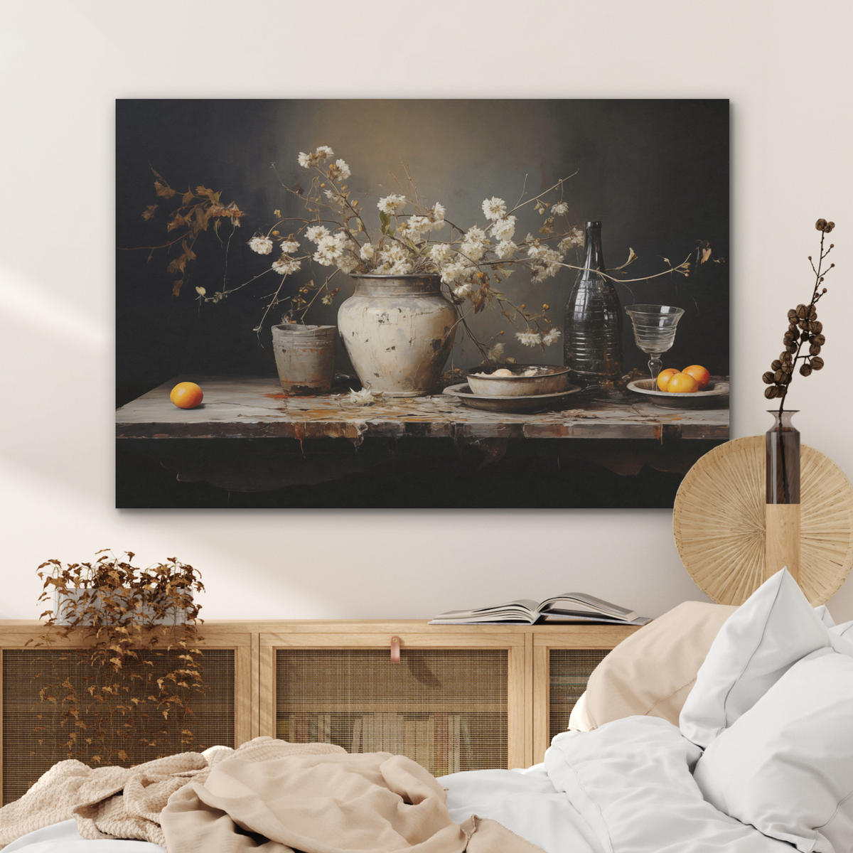 AKUSTIKPANEEL Stilleben - Blumen - Blumenstrauß - Vase - Wein 100x70 cm - Schwarz, Textil (100/0.9/70cm) - MuchoWow