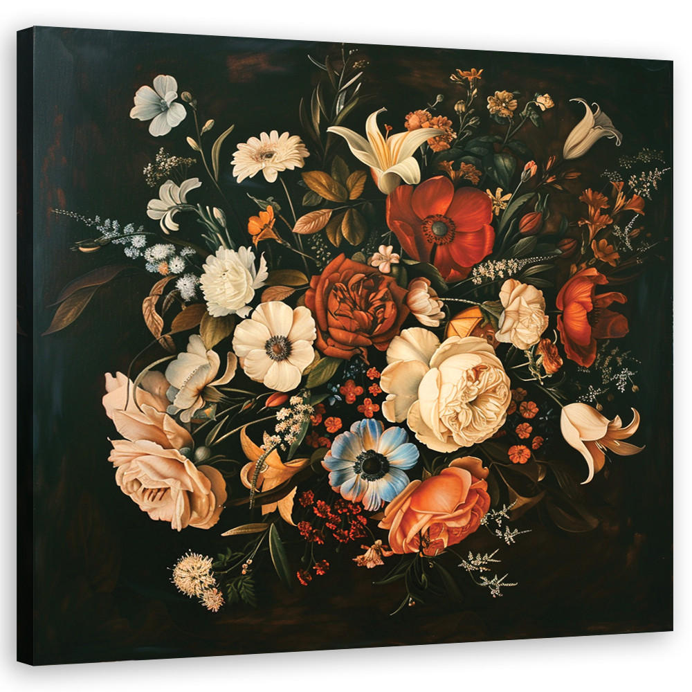 WANDBILD retro vintage blumen - Beige, Textil (50/50cm) - Feeby