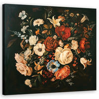 WANDBILD retro vintage blumen - Beige, Textil (50/50cm) - Feeby