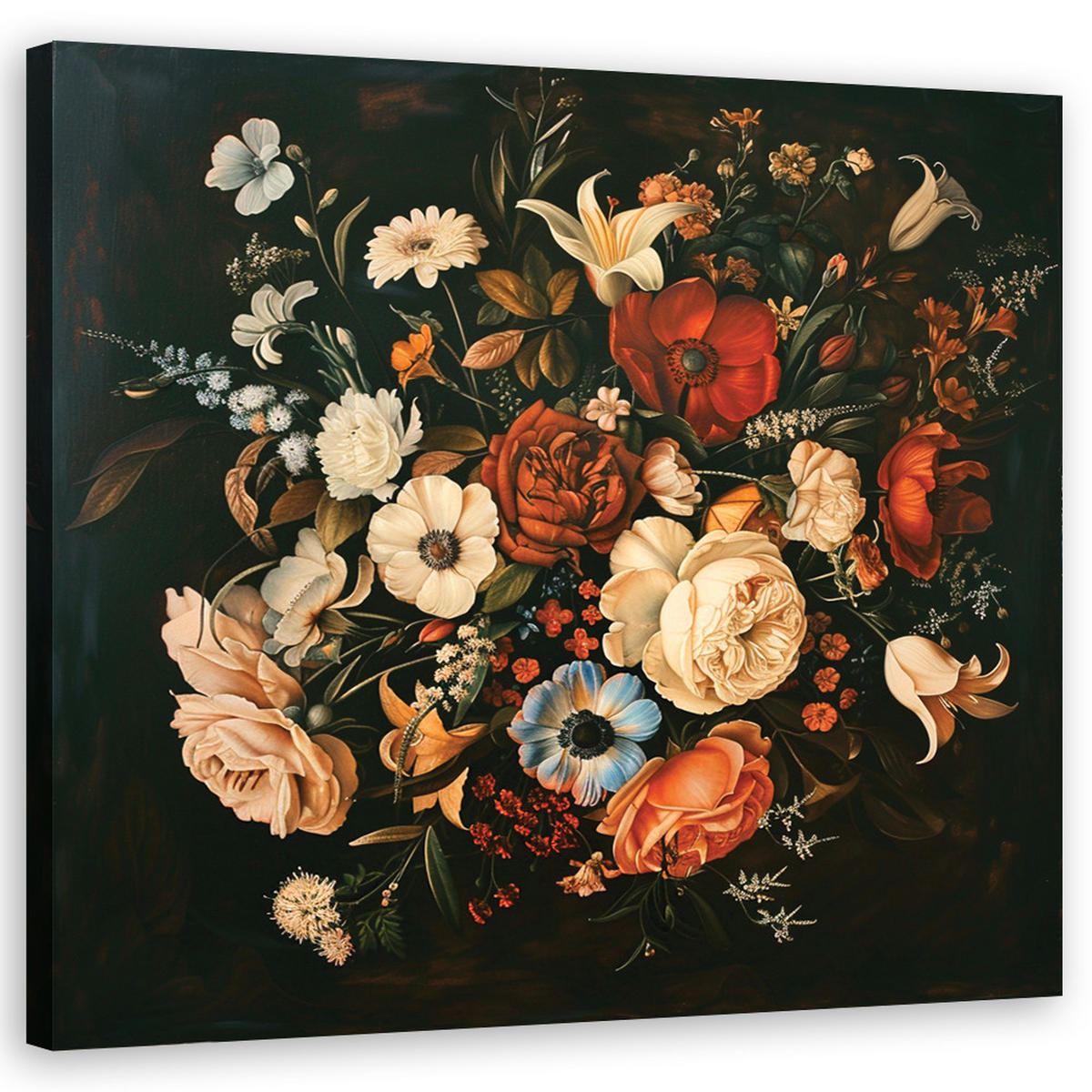 WANDBILD retro vintage blumen - Beige, Textil (50/50cm) - Feeby