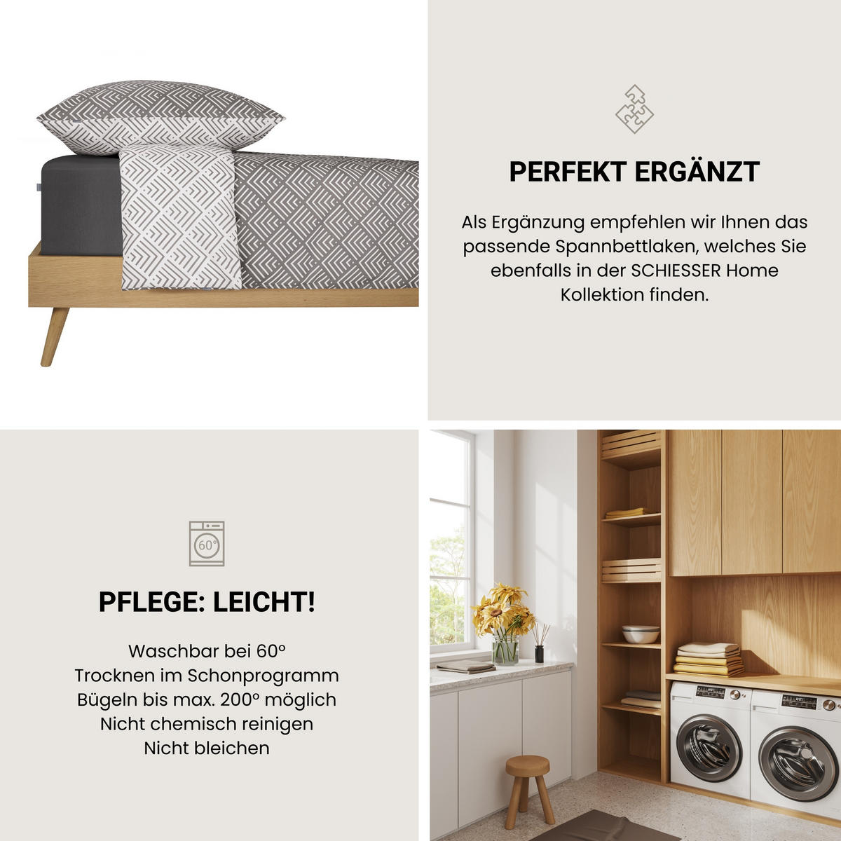 BETTWÄSCHESET Mabel - Renforcé - 2-teilig - 135 x 200 cm - Grau - Grau, Textil (135/200cm) - SCHIESSER