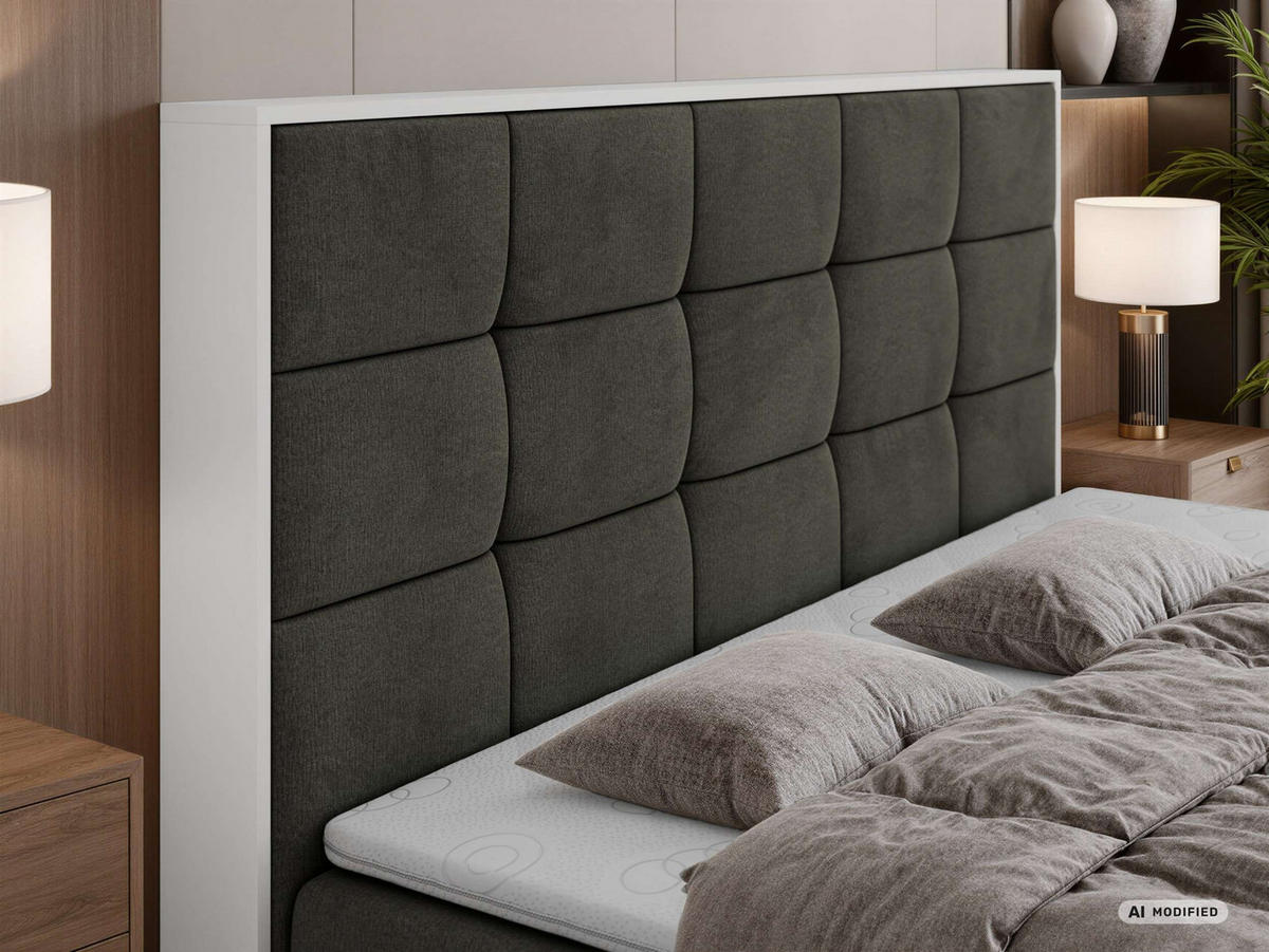 BOXBETT ALVIT 160/200 - Dunkelgrau Velvet - Topper T25 - H4 - Dunkelgrau/Anthrazit, Kunststoff/Textil (160/200cm) - MKS
