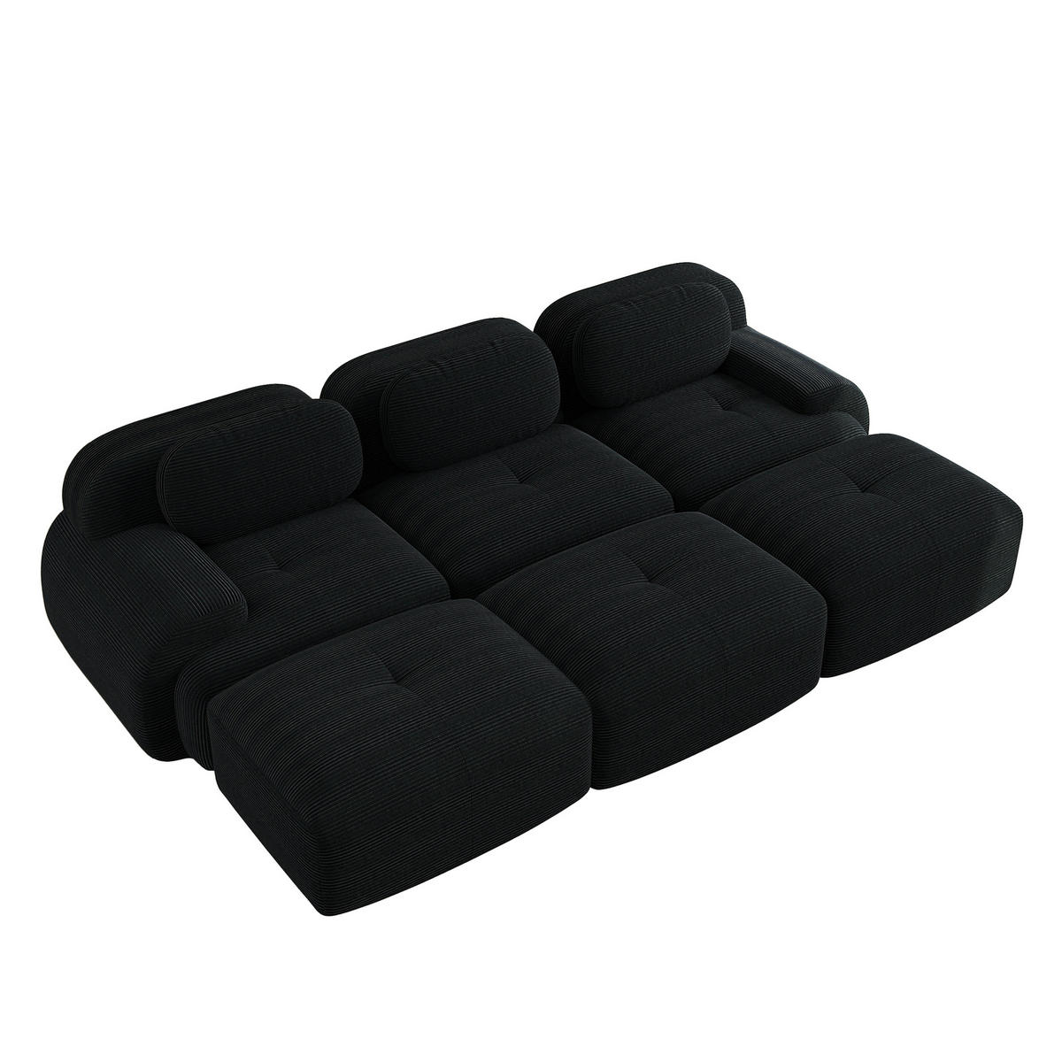 3-SITZER Sofa 298×178×75 cm Cordstoff rahmenlos modular mit 3 Hockern, schwarz - Schwarz, Textil (178/75/298cm)
