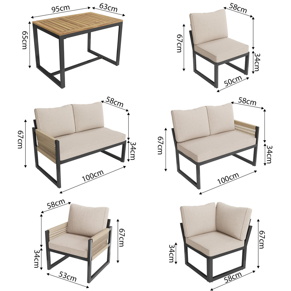 ESSGRUPPE 7-8 Personen Grau - Beige, Metall - FLIEKS