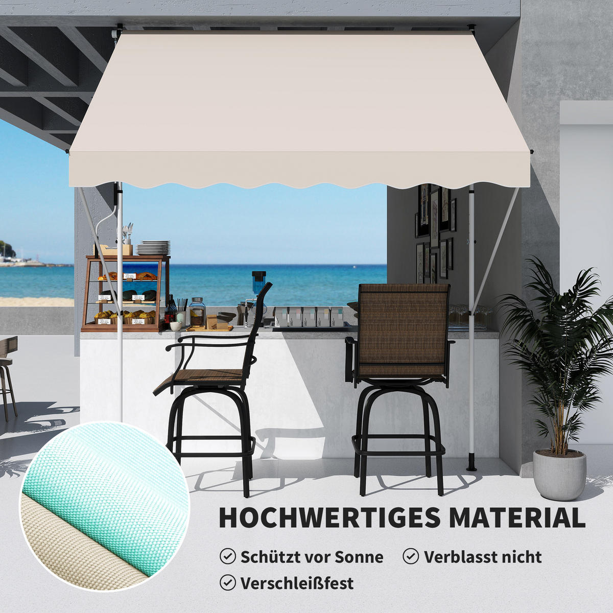 KLEMMMARKISE mit Handkurbel, höhenverstellbare Gelenkarmmarkise, 150 cm breit, Balkonmarkise Beige - Beige, Metall (300/280/150cm)