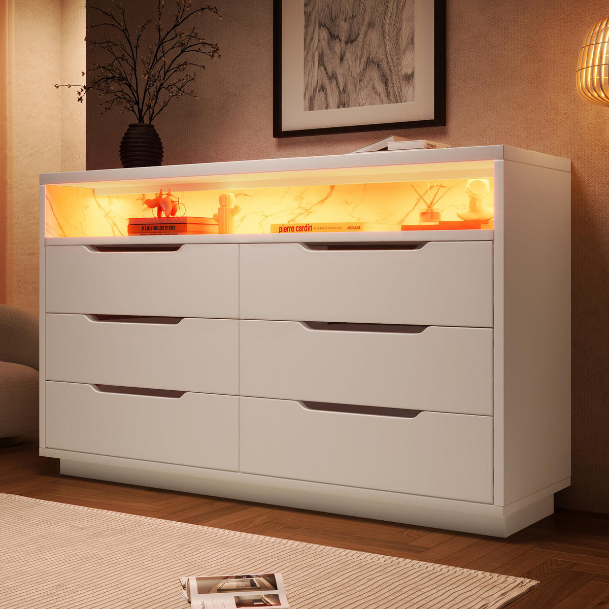 SIDEBOARD 120/40/85 cm Weiß aus Spanplatte mit LED - Weiß, Holzwerkstoff (120/85/40cm) - OKWISH