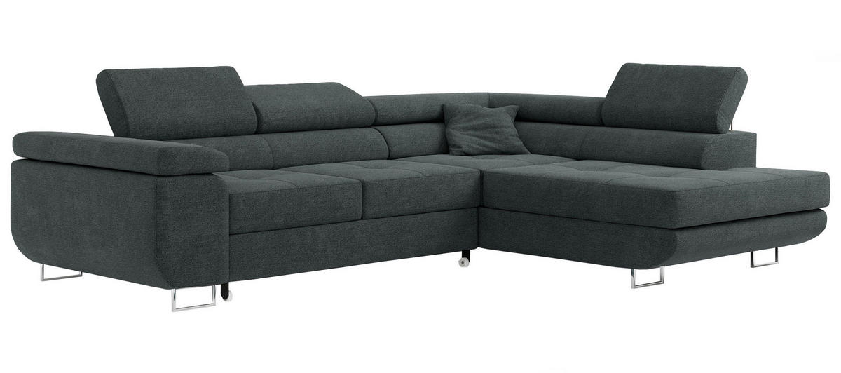 ROHOVÁ SEDAČKA GUSTAW L - Tmavě šedá Strukturovaná látka - Pravá Strana - stříbrná/tmavě šedá, kov/textil (205/275cm) - MKS