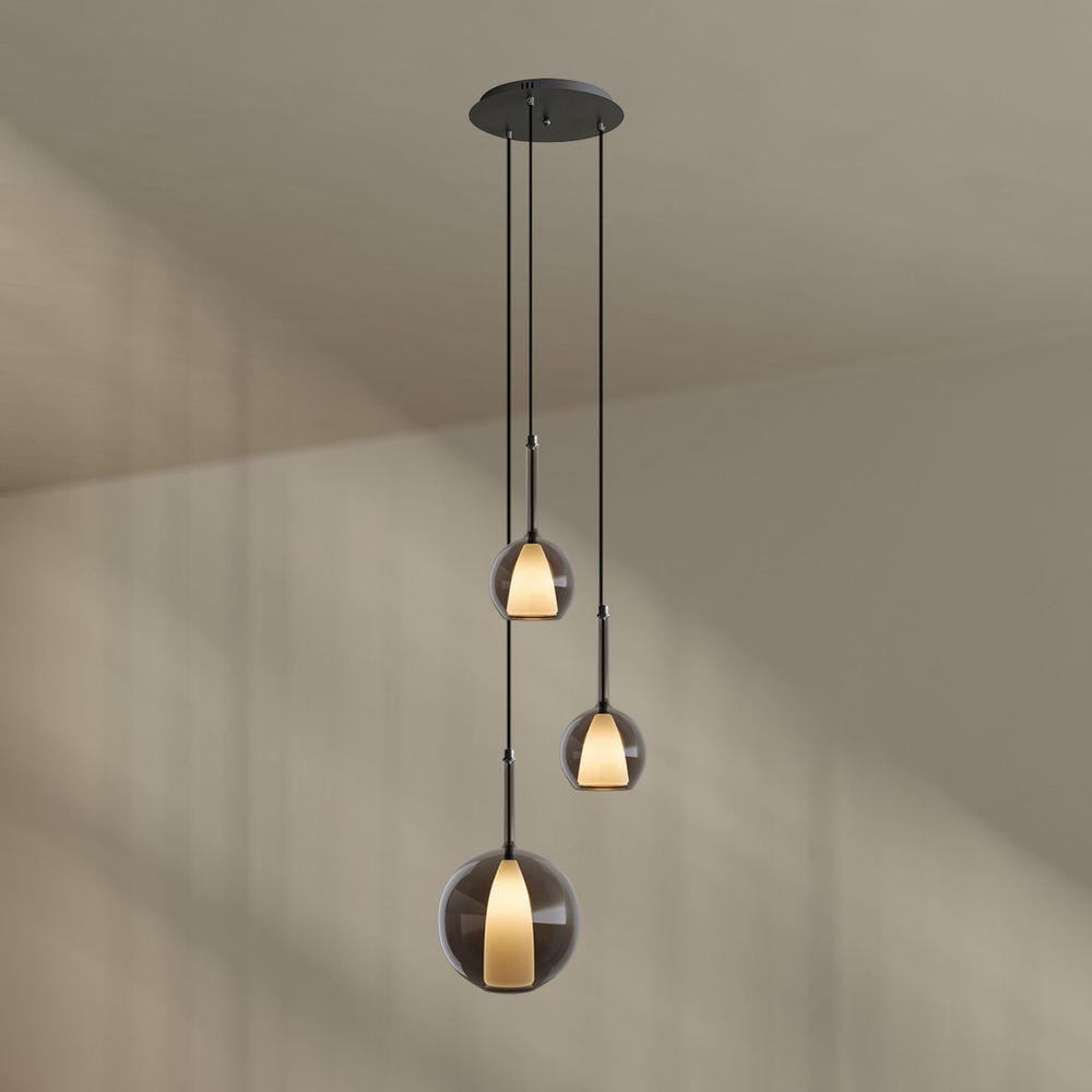 GALERIELEUCHTE Belluna 3-flammig Rauch Ø 14/24cm - Anthrazit, Glas (24/24/45cm) - s.luce