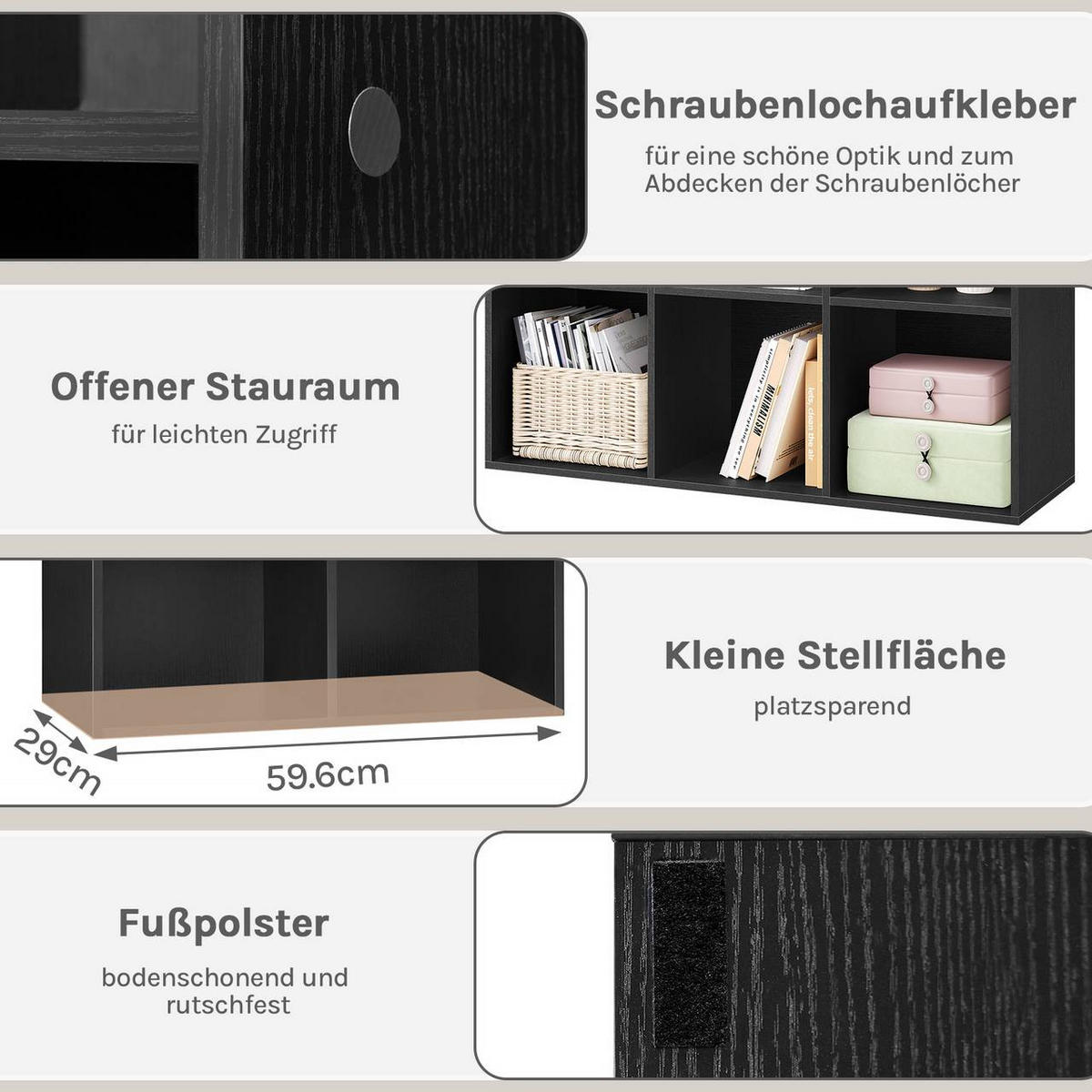 BÜCHERREGAL mit 6 Fächer, Holzwerkstoff, Schwarz - Schwarz, Holzwerkstoff (59.5/89/29cm) - Woltu