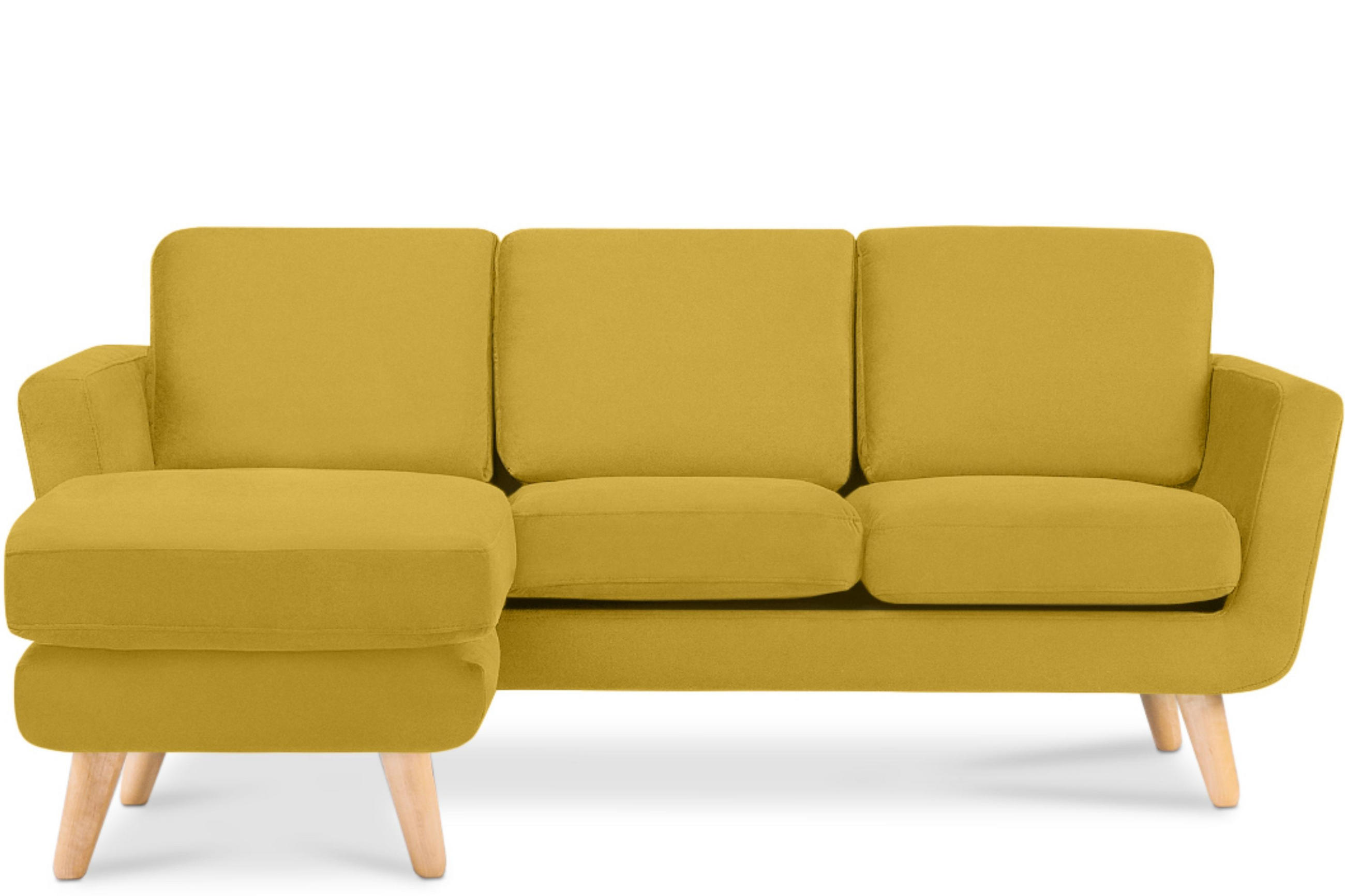 3-SITZER-ECKSOFA-LINKS TAGIO mit Ottomane , Gelb - Gelb/Braun, Buchenholz/Textil (190/151cm) - KONSIMO®