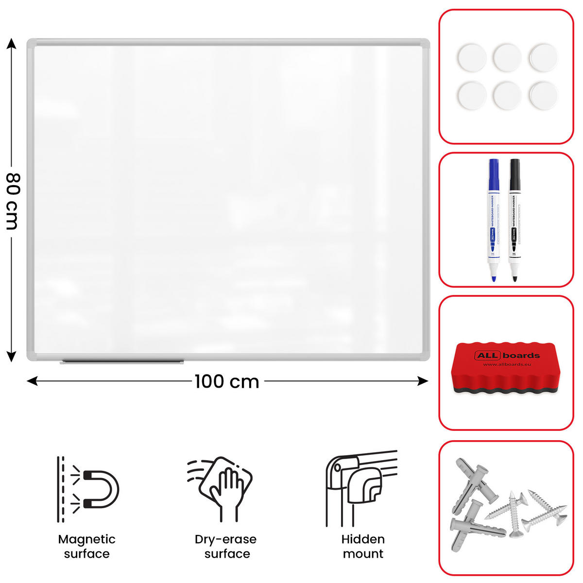 WHITEBOARD Magnetisch - PREMIUM EXPO Alurahmen 100x80cm - Weiß, Metall (100/80/1.6cm) - ALLboards