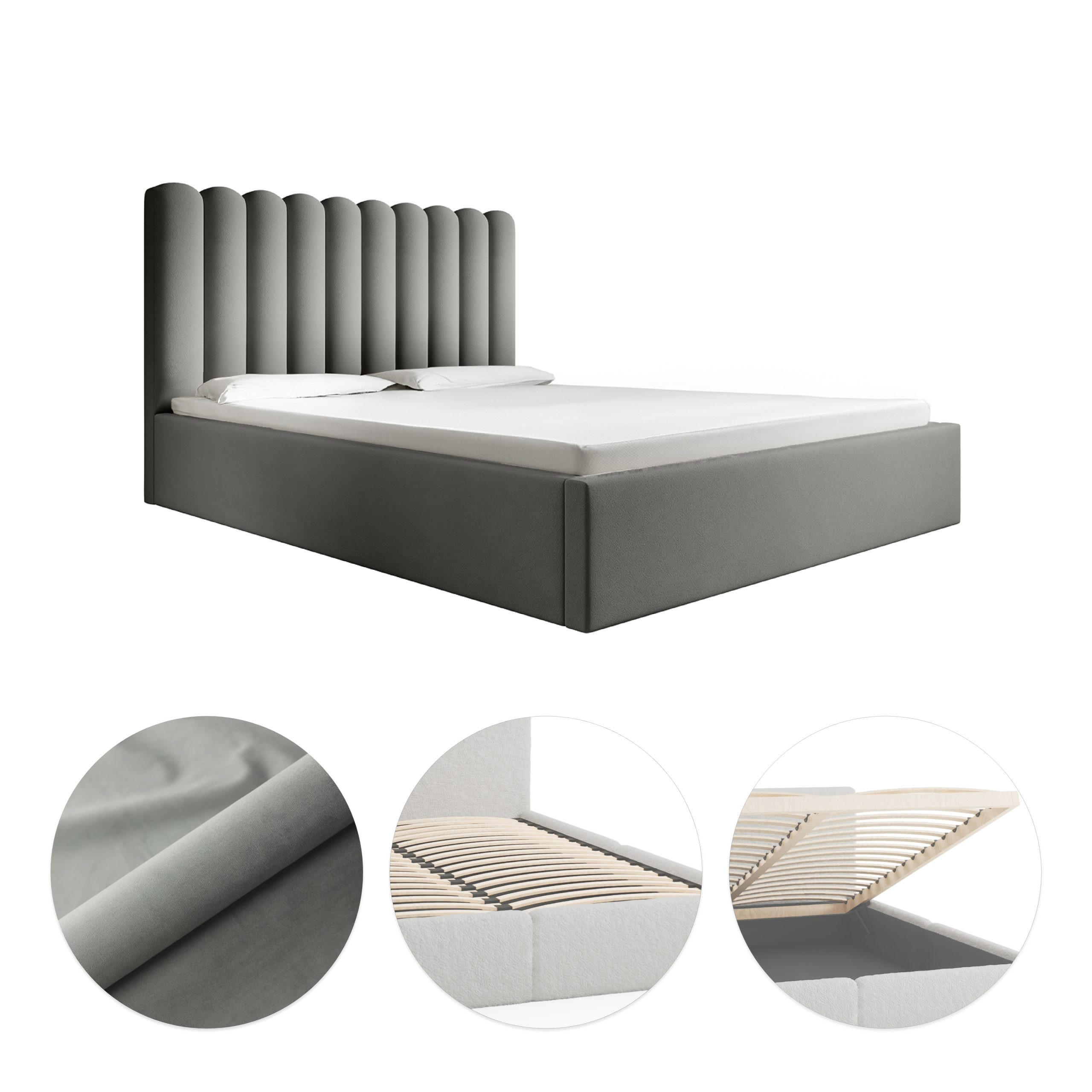 POLSTERBETT mit Kopfstütze Priesa 120x200 cm, Grau - Grau, Textil (120/200cm) - Fedve