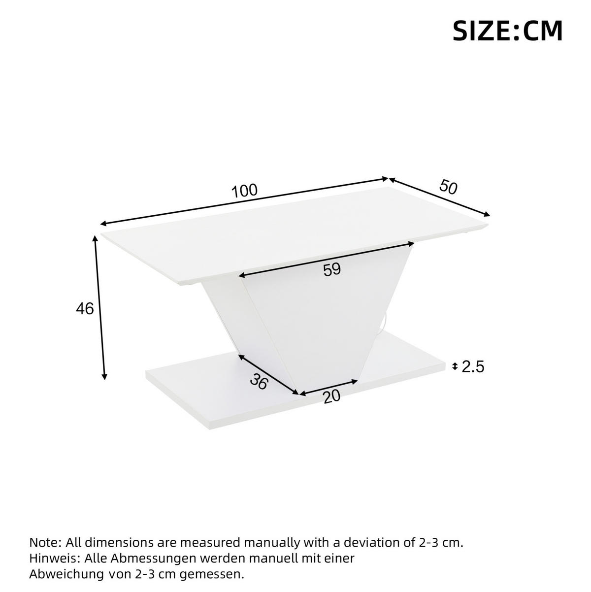 COUCHTISCH 100/50/46 cm in Weiß mit LED-Beleuchtung und Hochglanzplatte - Weiß, Holzwerkstoff (100/50/46cm) - Flora Grace